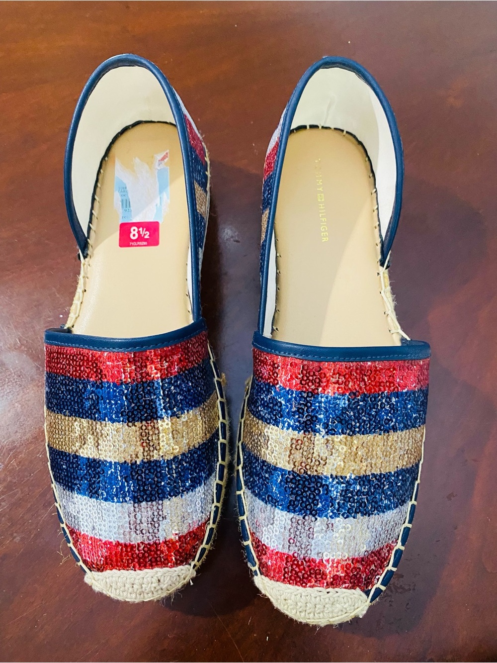 Tommy Hilfiger Red Blue Gold Cream Sequin Espadrilles